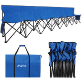 1MORE bench front view showing blue fabric and backrests for comfortable seating