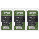 8TEN front packaging showing three 20 inch chains and benefits of spare supply