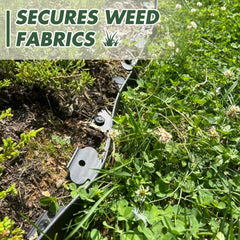 9TH SHOP installed edging with spikes in soil showing secure no-dig anchoring benefits