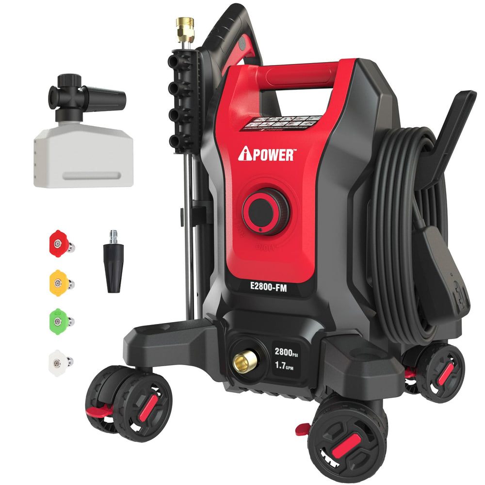 A-iPower front view of pressure washer showing compact frame and handle for easy transport
