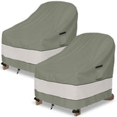 Aacabo front view of two grayish green chair covers showing full coverage and fit benefit