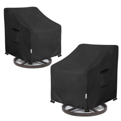 Aacabo front view black cover protecting chair, shows full coverage and weather protection