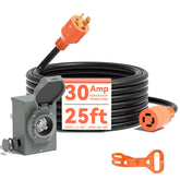 A A IN front view of inlet box and 25ft cord showing ready-to-install kit benefit