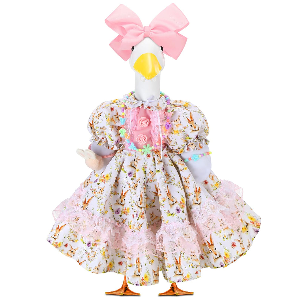 Abbylike front view of goose outfit showing festive Easter charm