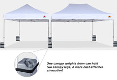 ABCCANOPY water-filled weight next to measuring bottle showing 49 lb total