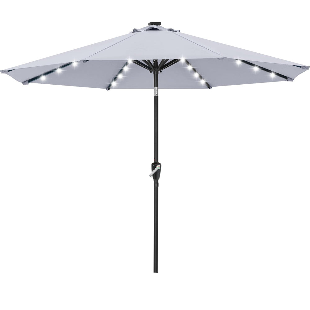 ABCCANOPY front view of 11ft grey patio umbrella showing full canopy and lighting benefit