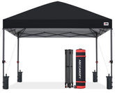 ABCCANOPY front view of black 10x10 canopy showing full coverage and shade