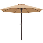 ABCCANOPY front view of khaki 11ft umbrella showing full coverage and cool shade