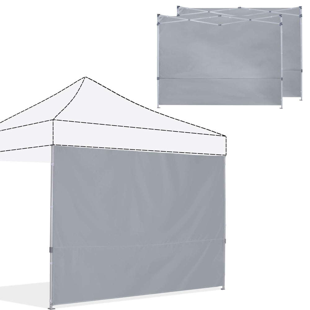 ABCCANOPY front view of three gray sidewalls installed, adds privacy and shade