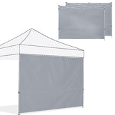 ABCCANOPY front view of three gray sidewalls installed, adds privacy and shade