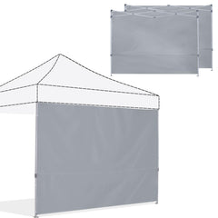 ABCCANOPY front view of three gray sidewalls installed, adds privacy and shade
