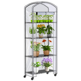 Abimars front view greenhouse showing tidy plant display and clear PVC cover benefit
