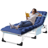 ABORON tanning chair front view showing five-position recline and pillow for comfortable lounging