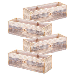 Accent Decor front view of four whitewash wood planter boxes showing shape and finish, perfect for decor