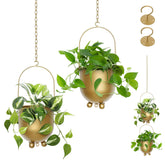 AceList gold hanging planters front view showing two-piece set and hooks for stylish display
