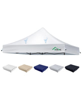 Acepic front view of white 10x10 canopy top showing full coverage and neat seams, protecting shade