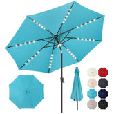 AckMizz aqua blue umbrella front view showing full coverage and shade benefit