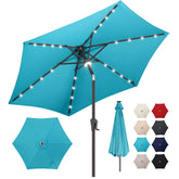 AckMizz front view of aqua blue umbrella showing full canopy and shade benefit
