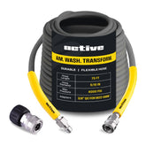 Active front view of 75' hose showing compact packaging and benefits