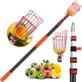 ACTREY front view of full fruit picker showing basket and pole, demonstrating reach