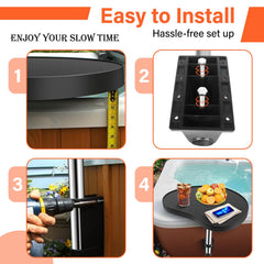 ACTREY tray mounted to wooden spa cabinet with stainless screws for stability
