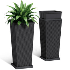 Acurax front view of both black planters showing sleek rattan look and stability