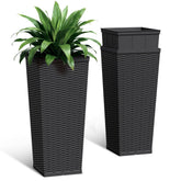 Acurax front view of two black 30-inch planters showing modern rattan look and space-saving design
