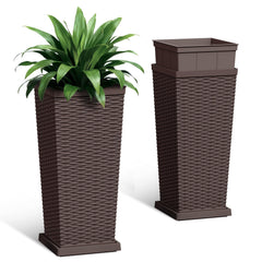 Acurax front view brown planters showing rattan look and stable base, enhances décor