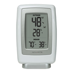 AcuRite wireless sensor mounted on porch eave showing outdoor placement and protection benefit