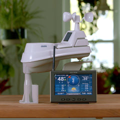 AcuRite self-emptying rain collector top view measuring rainfall with low maintenance