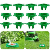 Adnee front view of green sprinkler protector showing neat lawn integration
