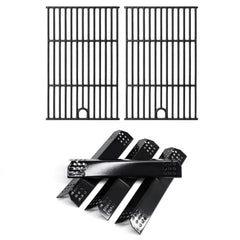 Adviace front view of replacement grates and flame tamers, restores grilling performance