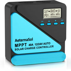 AeternaSol controller front panel showing indicators and terminals, easy system overview