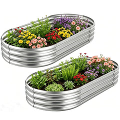 AHEONLAR oval raised bed front view showing sturdy galvanized finish and durability