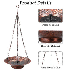 Aifeorzo solar panel detail on bird bath powering fountain, efficient sun-powered operation