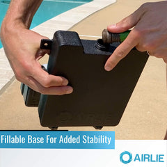 Airlie adjustable feet and fillable base close-up providing stable placement