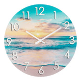 Alarllok front view beach clock showing sunrise artwork and easy reading