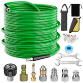 Aleiry front view of full sewer jetter kit showing components and ready-to-use benefit