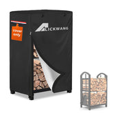 Alickwang front view of cover protecting small log rack, weather protection benefit