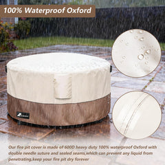 Alickwang cover fitted on a round firepit demonstrating full perimeter protection