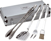 All-Clad front view of 5-piece BBQ tools set showing polished stainless finish and benefit of professional look