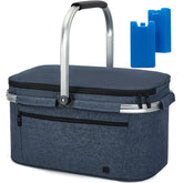 ALLCAMP OUTDOOR GEAR front view of picnic basket showing size and design for easy transport