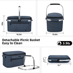 ALLCAMP OUTDOOR GEAR open picnic basket filled with drinks demonstrating 32L capacity
