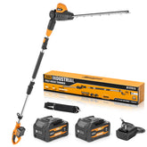 Alloyman front view of pole hedge trimmer showing full tool and benefits