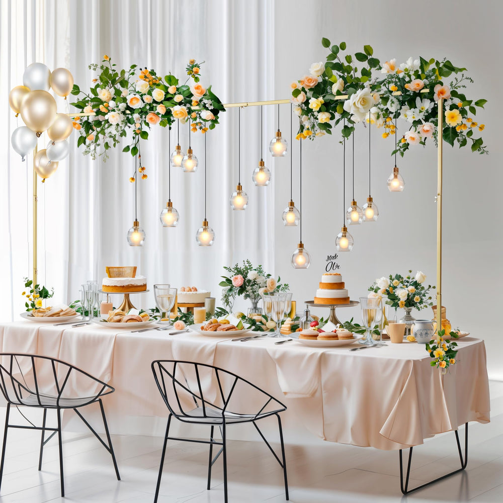 Almirantra front assembled table arch showing elegant gold finish and instant impact