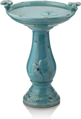 Alpine Corporation front view of turquoise birdbath showing attraction