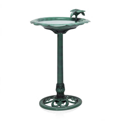 Alpine Corporation front view birdbath showing full antique design and curb appeal