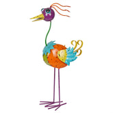 Alpine Corporation front view of metal bird statue showing colorful design and garden charm