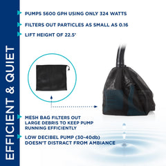 Alpine Corporation PEG5600 submerged in a pond illustrating quiet continuous operation