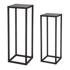 ALPOME front view of two black pedestal stands showing modern display benefit